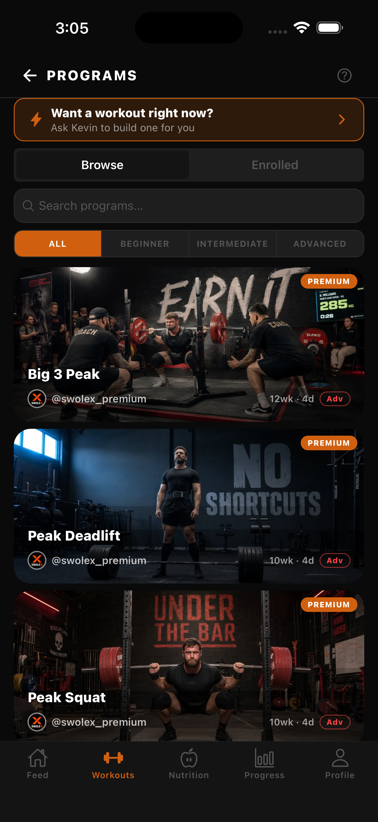 The SwoleX programs catalog